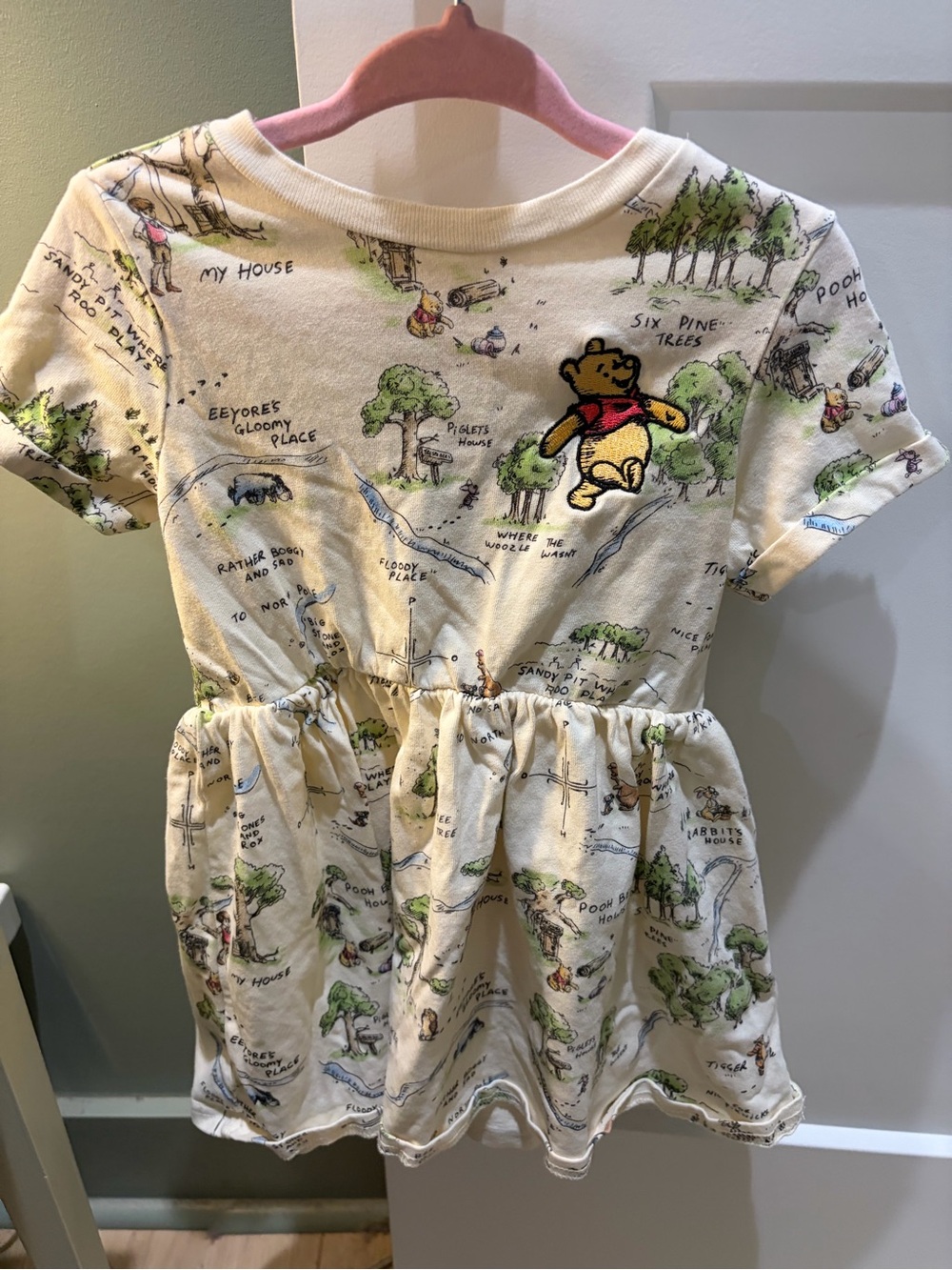 Disney Winnie the Pooh Cream Dress with Red & Green Accents